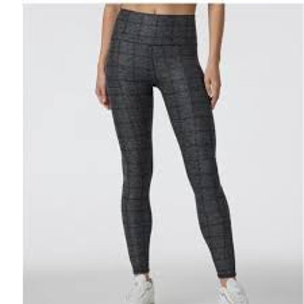 Vuori Womens Small Gray Plaid Print Leggings High Rise Stretch Athletic